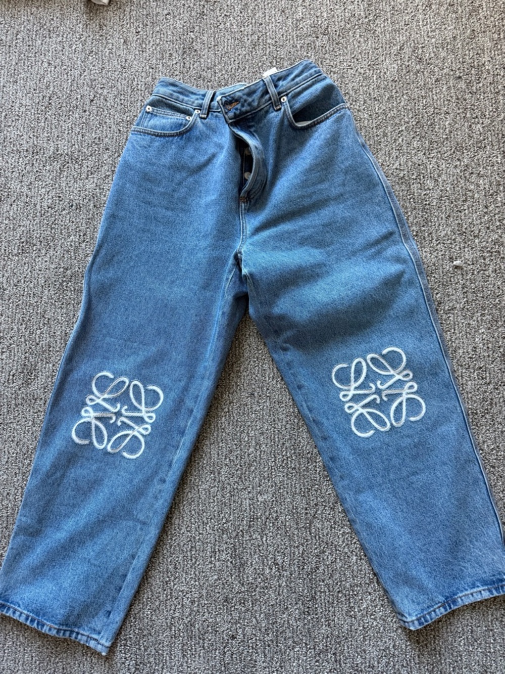 Loewe Medium Blue High-Rise Jeans with White Anagram Knees